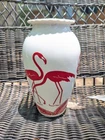 ​Vintage Anchor Hocking Vitrock Milk Glass Red Flamingo Vase Art Deco 9.25”