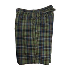 Vintage Polo Ralph Lauren Shorts Mens 36 BLUE GREEN Plaid 100 Cotton Golf