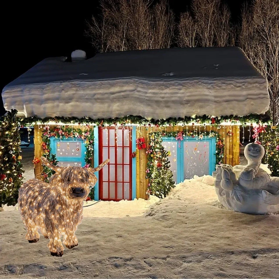 Cow Outdoor With LED Lights Festive Ornament For Holiday Yard Party Garden - Image 4 of 4