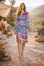 Midi Dress Wrap Retro Printed Satin Size 14 L