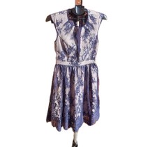 Warehouse Navy Blue Lace Midi Dress 10 Shift Sleeveless Open Back Wedding Guest