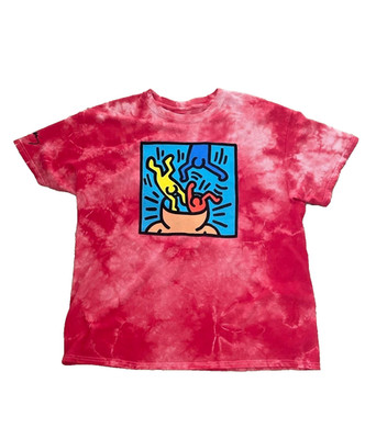 Keith Haring Tie Dye Graphic T Shirt Men s L Red Pop Art Tee Official