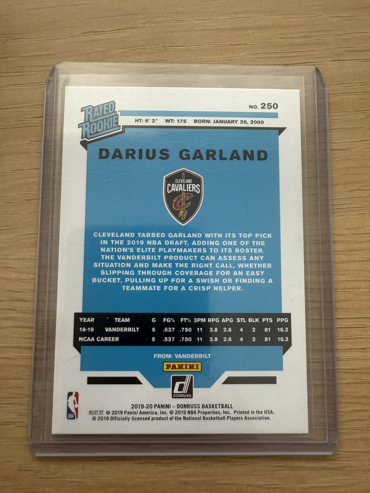 2019-20 Panini Donruss Rated Red Infinite /99 Darius Garland #250 Rookie RC
