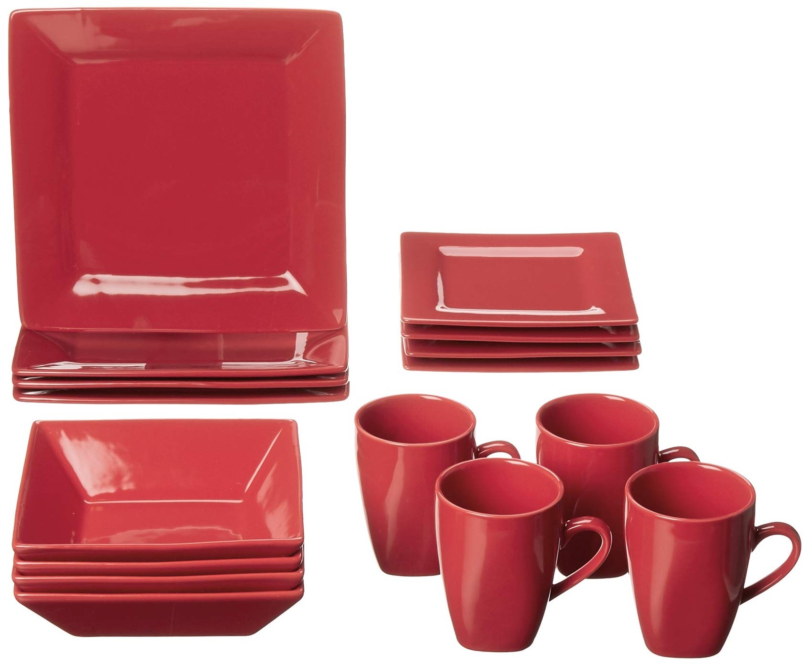 Nova Square 16 pc Dinnerware Set, Red