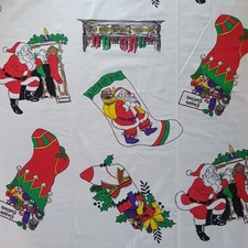 Christmas Applique Fabric Pre-Printed Stockings Santa Fireplace Mantle FLAWED