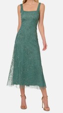 Adrianna Papell Women's Green Square-Neck Beaded Mesh Gown Size 18