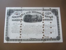 1880's - LOUISIANA and MISSOURI RIVER RAILROAD Co. - Stock Certificate