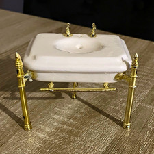 1:12 Dollhouse Bathroom Sink/Washstand White Basin on Gold Stand