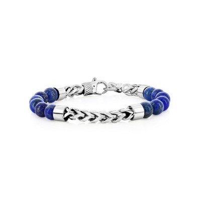Edelstahl. Armband 8 mm echt Perlen & Kette - Lapis