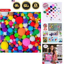 Assorted Craft Pom Poms 1000 Pieces Multicolor Fluffy DIY Supplies for Arts a...