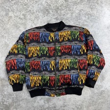 Vintage Corey B Silk Bomber Jacket Womens Large Black Multicolor Tassel 90s