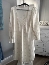 Vintage Floral Nightgown Dress Lace Trim Puff Sleeve Cottagecore Prairie Midi L