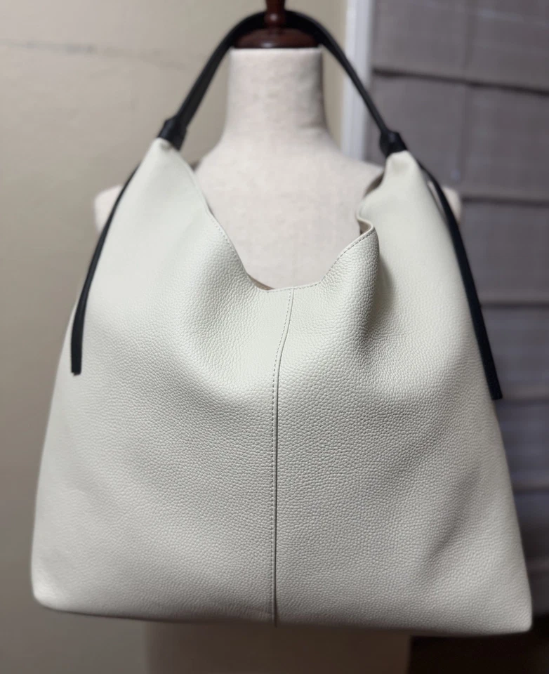 Tiffany & Fred Paris 2 Tonos Taupe y Cuero Blanco Hobo, Bolso de Hombro, Bolso de Hombro Foto 3 de 4