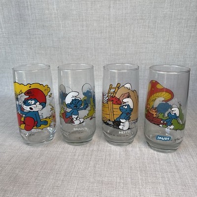 Smurf 1982 Glasses Set Of 4 Lazy Hefty Brainy Papa