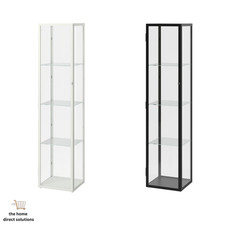 IKEA Large Glass Door Cabinet 4 Tier Display Storage Free Standing White & Black