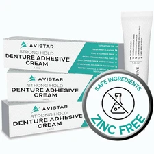 "Extra Strong Denture Adhesive Cream, 12 Hour Hold Dental Glue, Waterproof, Zi..