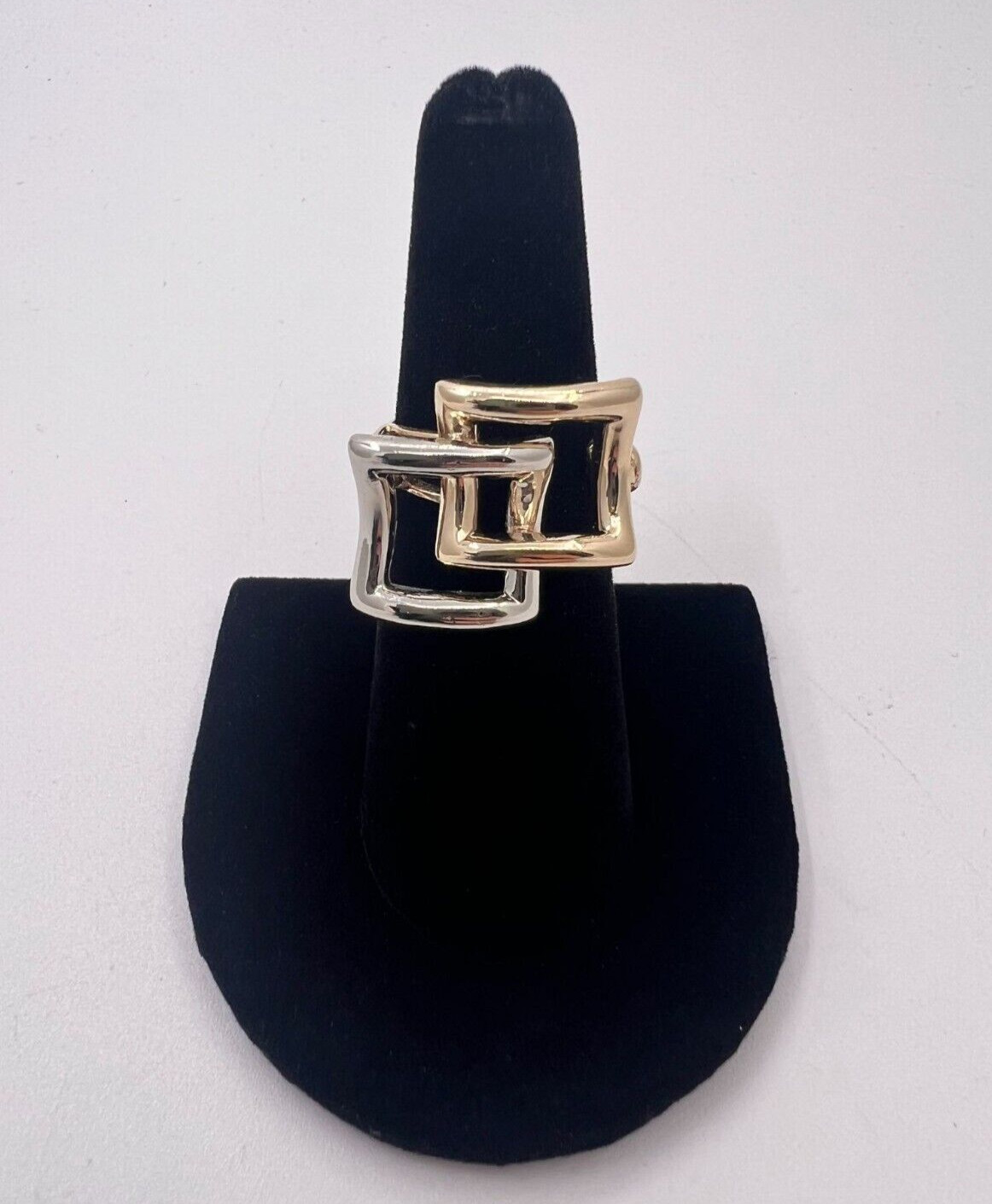 Interlinked Squares Design Two-tone Gold Ring 14K… - image 1