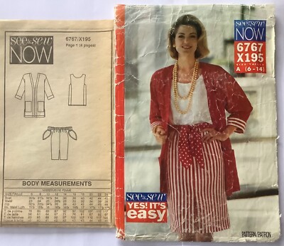 Butterick 6767 Schnittmuster 90er Top, Rock, Strickjacke - 6 bis 14