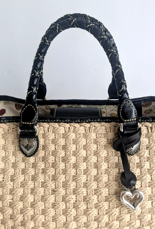 Bolsa tote de praia Brighton tecido couro cânhamo alça bege preta prata 12x12x6 - Imagem 4 de 4