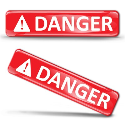 2 x 3D Silikon Aufkleber Danger Motorrad Fahrrad Helm Laptop Wagen Logo