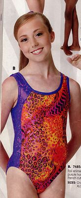 FOIL Leotard Leopard Print Tank Style child/ Ladies Dance Acro Gymnastics Purple