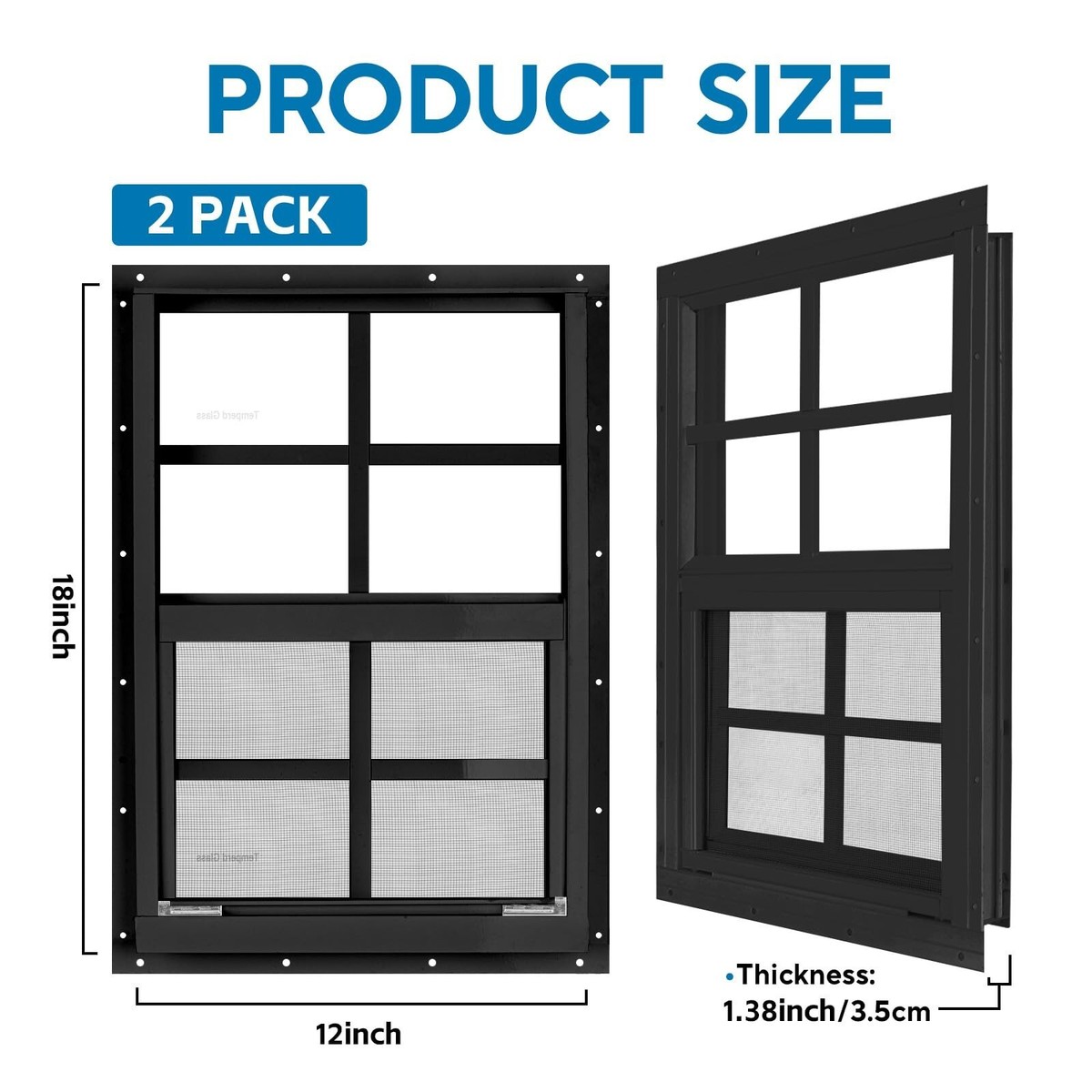 Transom Window Shed – Wide Basement Casement Replacement With Tempered Glass & Screen, For Bathroom, Playhouse, Grain Bin, Garage