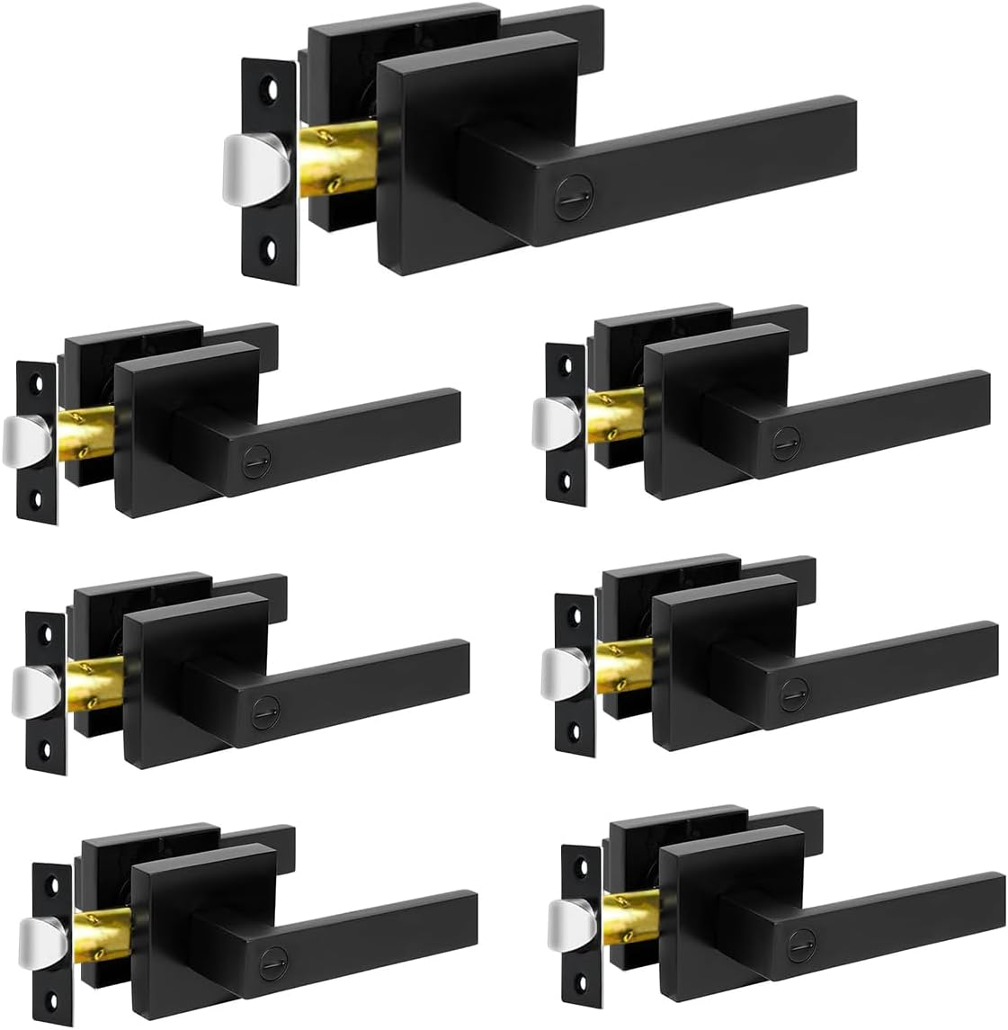 Privacy Door Levers, 7 Pack Matte Black Door Handles Bed and Bath Door Locks Int-image