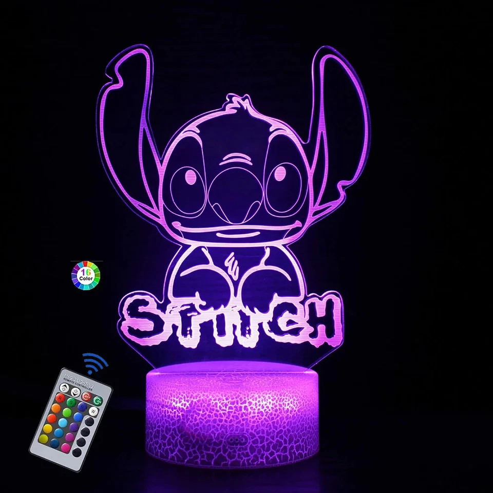 STITCH LILO AND STICH 3D Acrylic LED 16 Colour Night Light Touch Table Lamp USB