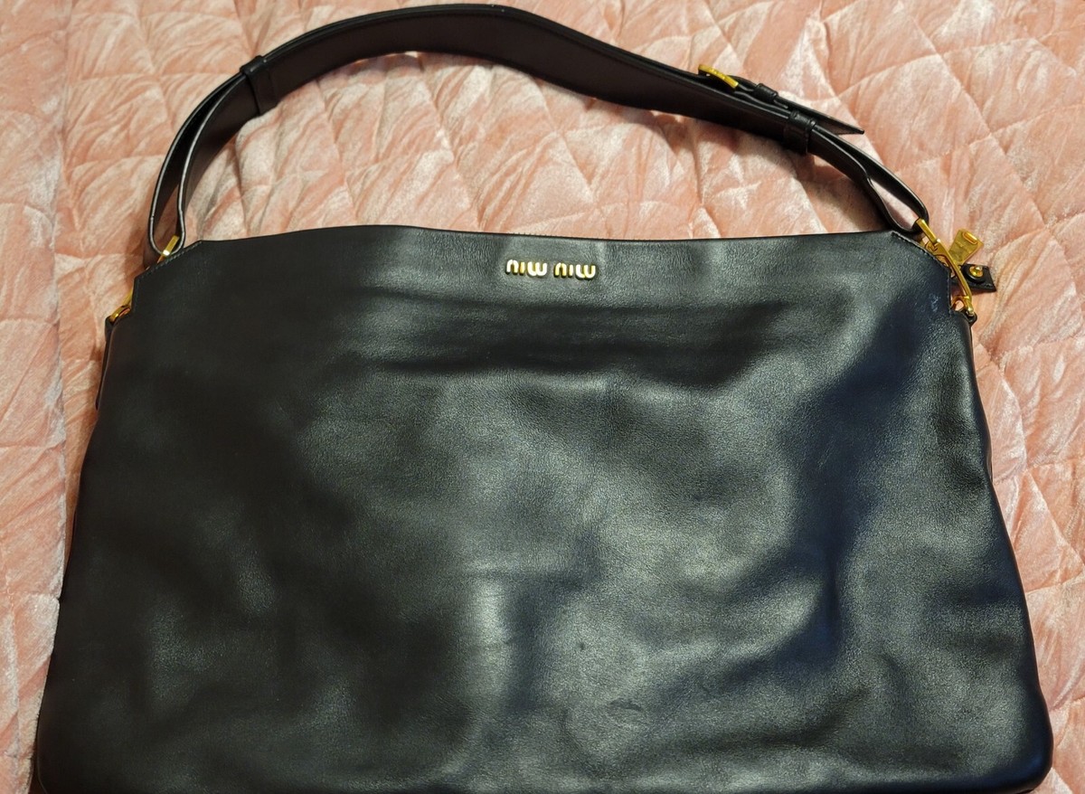 miu miu SOFT CALF IMPUN ショルダーバッグ Miu Miu Soft Calf Leather Shoulder Bag Black | eBay
