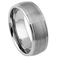 Tungsten Ring Band Domed Brushed Center Stepp...