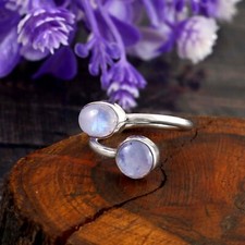 Silver Rose Quartz Ring , Dual Stone Ring , 92.5 Sterling Ring , Statement Ring