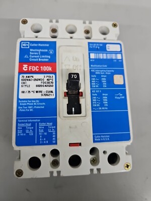 Cutler Hammer FDC3070 3p 70 amp 100kA@480v FDC100k Circuit Breaker -TESTED