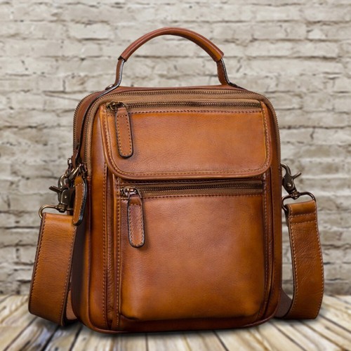 Genuine Leather Messenger Bag for Men Sling Purse Crossbody Shoulder Bags Satche - Picture 2 of 15