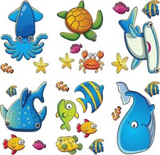 24PCS Non Slip Bathtub Stickers, Cartoon Marine Life Bath Tub Stickers, PVC Matt