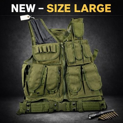 Tactical Vest Large OD Green Hunting Military Combat Airsoft Multi