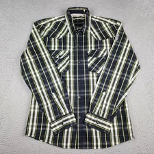 Paul Smith Shirt Mens Large Black Gray Green Plaid Long Sleeve Button Up Casual