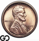 1909 VDB Lincoln Cent Wheat Penny, RED Flashy Solid Gem BU++ RD
