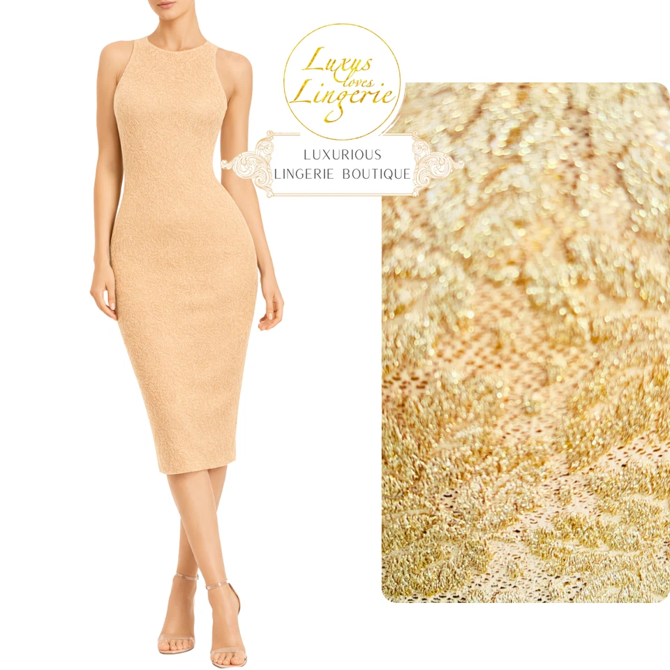 GOLDEN DRESS by Wolford XS golden gold metallic Kleid mit Glitzer Spitze Design - Bild 1 von 4