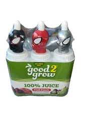 Good2Grow 3 Bottle Set Marvel RARE SILVER Spiderman, Red & Black Juice & Toppers