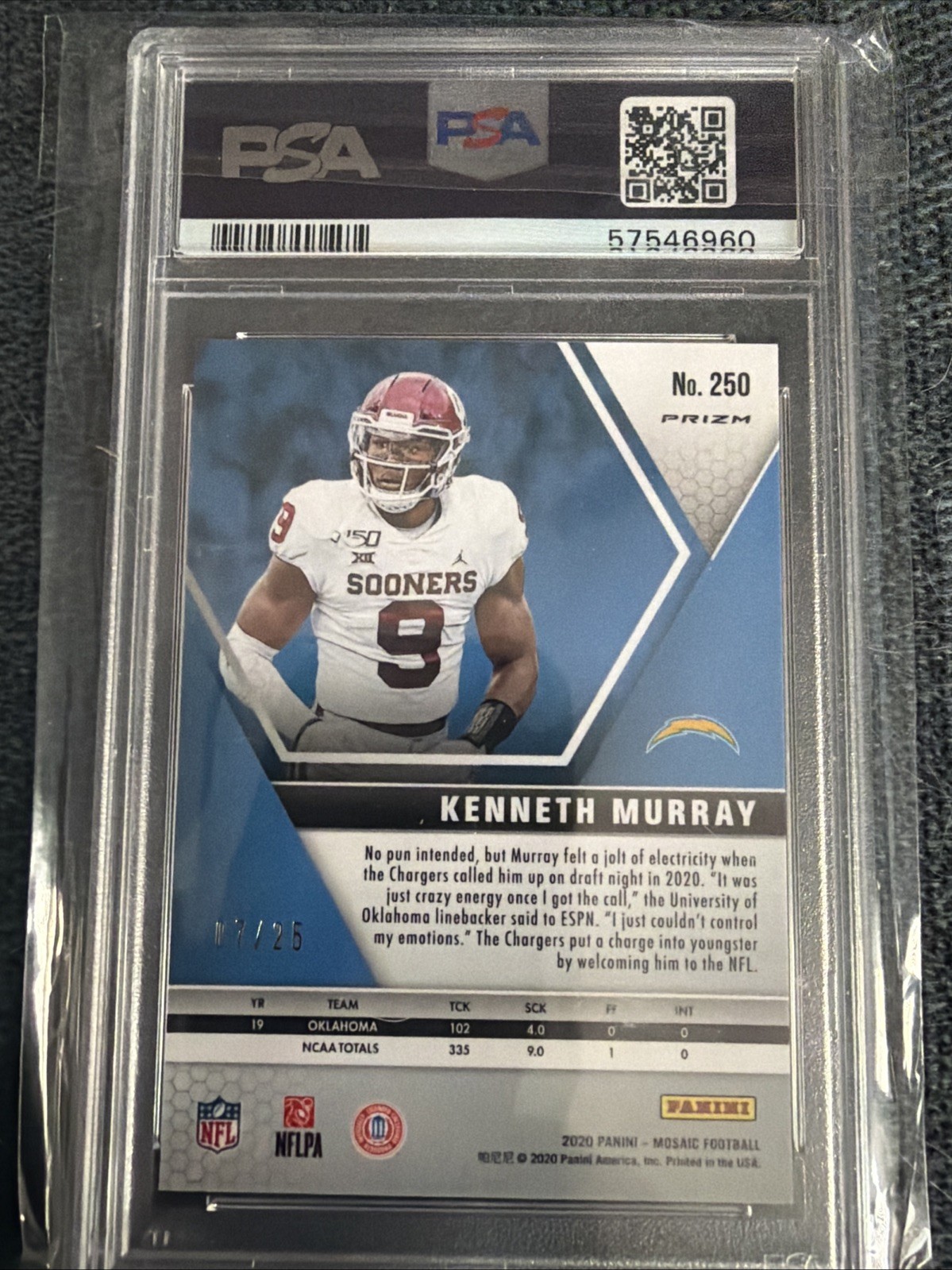 Kenneth Murray 2020 Mosaic White Mosaic /25 PSA 9 Cowboys view 2