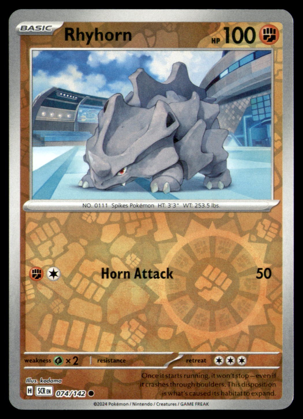 Pokemon Rhyhorn Stellar Crown 74/142 C Reverse Holo NM