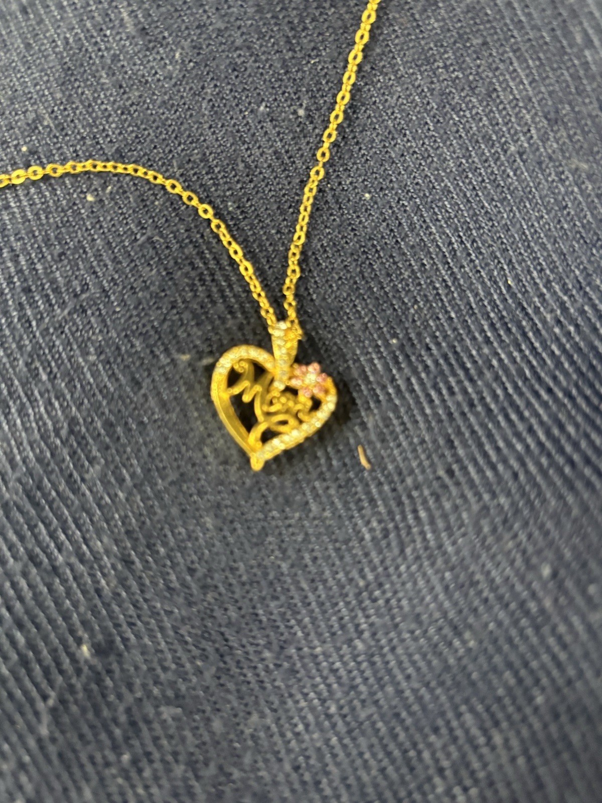 Gold Tone Heart 'Mom' Pendant Necklace with Pink Accent, Mother's Day