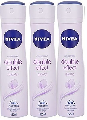Nivea Double Effect Quick Dry, 48hr Freshness Spray Deodorant 150ml (Pack of 3)