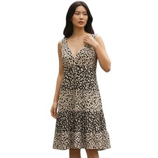 Talbots Petites Silk Crepe Tiered Midi Dress 12 Leopard Print Quiet Luxury Glam