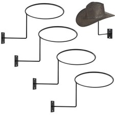 TiciKim Pack of 4 Metal Hat Holder Wall Mounted Cowboy Rack Black 