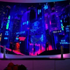 OSUNBD Punk Game Tapestry Fantasy Cityscape Blacklight Tapestries 118L x 78W 