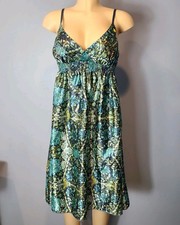 Derek Heart Satin Babydoll Dress Floral Midi Juniors Size Large Y2K Smocked