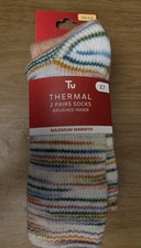 Tu 2 Pairs Thermal Warm Socks Brushed Inner Size 4-8 Brand New with Tags Soft