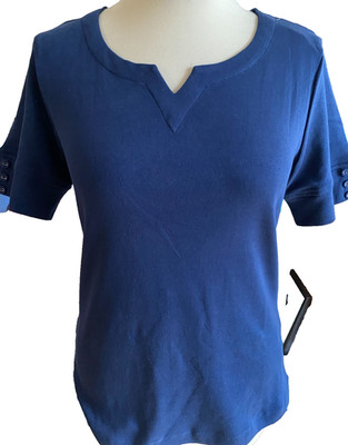 Adini 100% cotton rib jersey T shirt short sleeves round neck V notch Size L