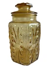 Vintage Federal Show Off Era Amber Glass Atterbury Scroll Canister with Lid